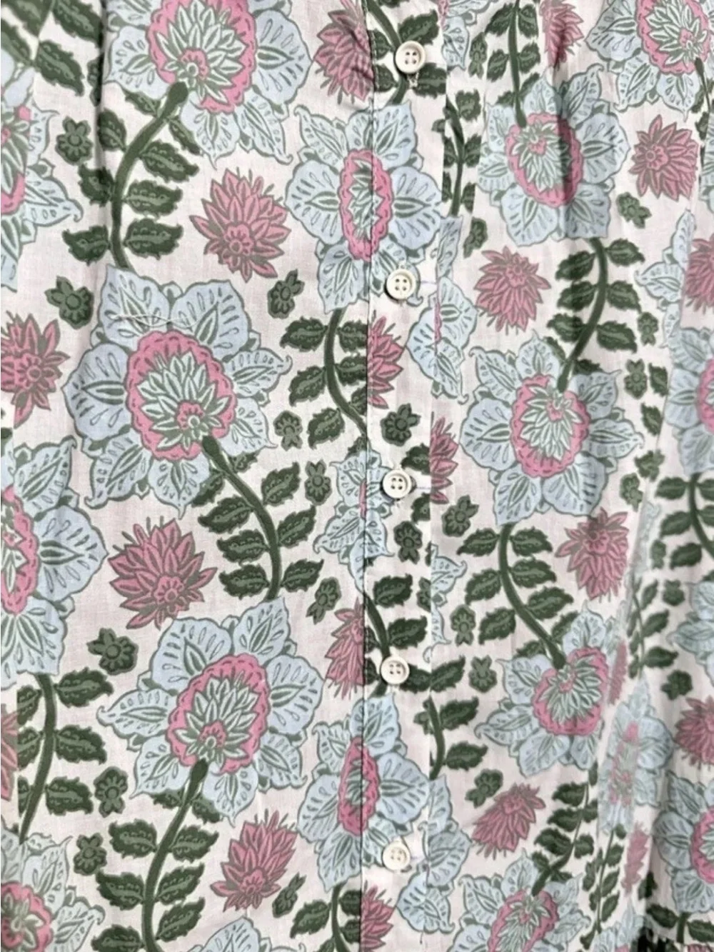 Zara Block Printed Floral Pink Ecru Midi Dress M
